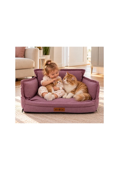Kedi Ve Köpek Koltuğu Tamamen Fermuarlı Çıkarılabilir İç Minder Boncuk Elyaf Kaydırmaz Taban Kedi Ve Köpek Yatağı Lila 1716708779