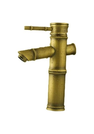 Rena Design Bambu Model Rustik Antik Lavabo Bataryası Banyo Musluğu Eskitme Lavabo Armatür Otantik Bakır Görünüm