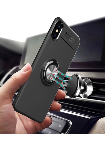 Newface - 712 - Apple iPhone Uyumlu Xs Max Kılıf Range Yüzüklü Silikon - Csmo-tex - - Siyah-kırmızı