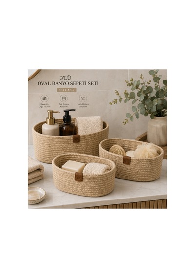 3 Lü Oval Dekoratif Örgü Hasır Jüt Görünümlü Sepet Seti Çok Amaçlı Organizer Düzenleyici Sepet Banyo Mutfak Salon Saklama Sepeti Bej Bej 3 Lü Oval Dekoratif Örgü Hasır Jüt Görünümlü Sepet Seti Çok Amaçlı Organizer Düzenleyici Sepet Banyo Mutfak Salon Saklama Sepeti Bej Bej