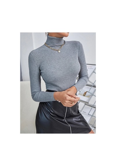 Hanclo Kadın Fitilli Balıkçı Yaka Slim Fit Triko Kazak Füme