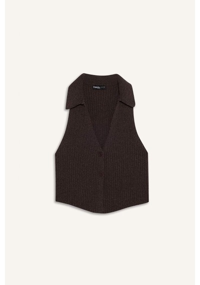 DeFacto Coool Slim Fit Dar Kesim Düğmeli Triko Yelek	 D3584AX25SPBN477 Kahve
