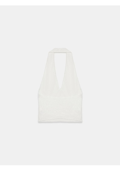 Dilvin 32690 Halter Yaka Dantel Detaylı Top-ekru