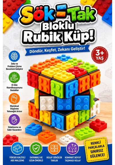 Blok Uyumlu Rubik Zeka Küpü Tak Çıkar Bloklu Eğitici Oyuncak Sihirli Küp 3+ Yaş