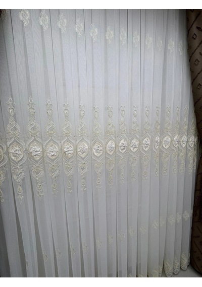 Nivemeshome Cansel Gold 1/3 Pileli Tül Perde Ekru