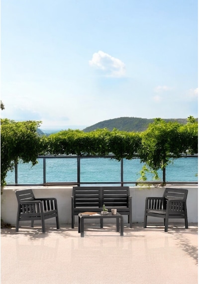 Lara 2+1+1 S Bahçe Balkon Teras Oturma Grubu Mindersiz - Antrasit