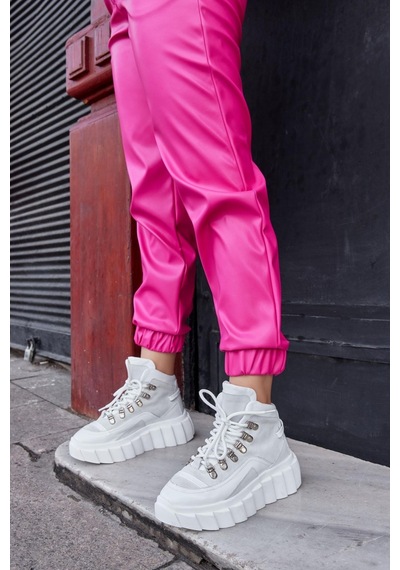 Candy Beyaz Hakiki Deri Kadın Sneaker Bot-Beyaz