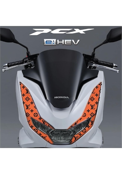 Honda Pcx Ön Far Kaşı Lv Tasarımı Şeffaf Sticker Turuncu
