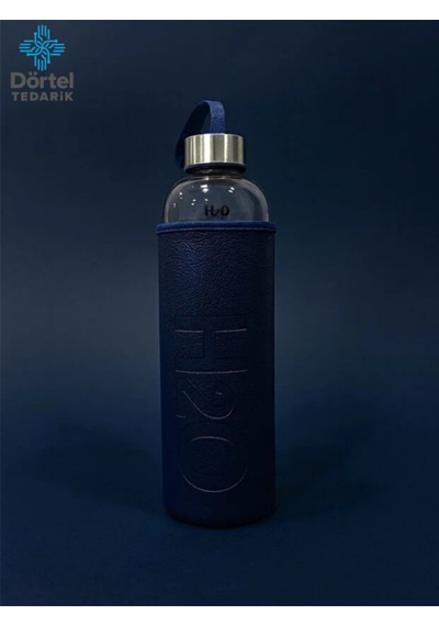 H2o Deri Kılıflı Cam Matara 1000 Ml Lacivert