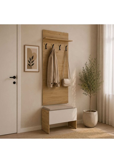 Porto 4 Askılı Tek Raflı Vestiyer Panosu - Florida Meşe 72x163x3 Cm