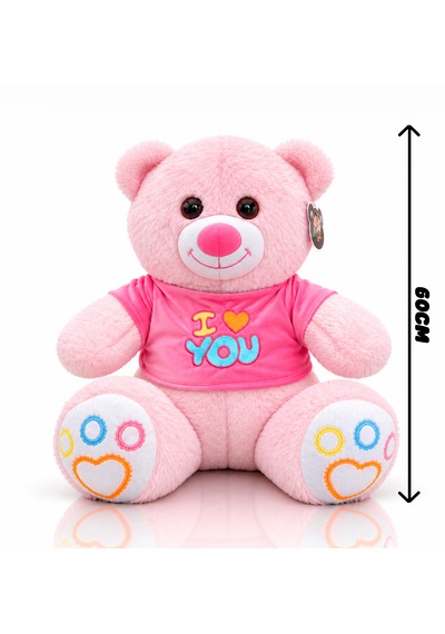 Ayıcık Elbiseli Ayıcık Yeni Seri Renkli 60cm - I Love You & Hediyelik Ayıcık Peluş Oyuncak Açık Pembe