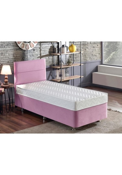 Nironyatak Niron Pinky Tek Kişilik Yatak Seti - Pembe Kumaş Baza, Başlık Ve