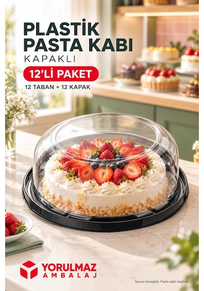 Şeffaf Pasta Kabı Ve Kapağı 12'li Dayanıklı, Şeffaf Ve Şık Sunum Çözümü 6 Lı Paket