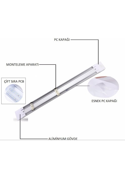 10 Adet Cata Ct 2477 Nemli Yer 40w 120cm Etanj Led Armatür Beyaz Işık 6400k Siyah