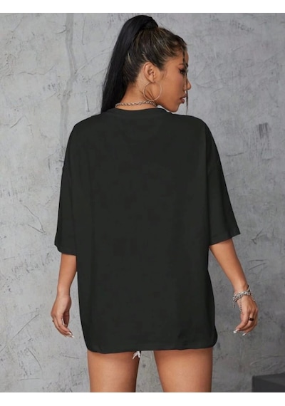 Modi Baskılı Oversize T-shirt - Siyah - Mymg146038