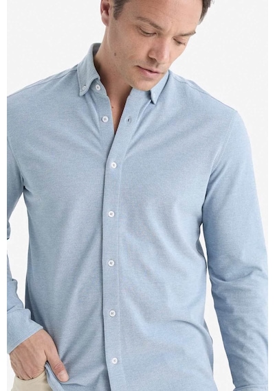 Defacto Regular Fit Polo Yaka Penye Uzun Kollu Gömlek E8067ax25aube422 Mavi