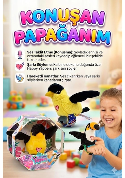 Happy Yappers Konuşan Papağan Slap Bileklik Oyuncak - Ses Kaydı Yapar, Şarkı Söyler, Kanat Çırpar - Usb-c Şarj Edilebilir Sarı Happy Yappers Konuşan Papağan Slap Bileklik Oyuncak - Ses Kaydı Yapar, Şarkı Söyler, Kanat Çırpar - Usb-c Şarj Edilebilir Sarı
