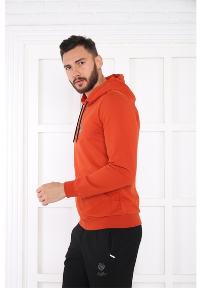 Escetic Spor Erkek Kiremit Cepli, Kapüşonlu Sweatshirt-4176