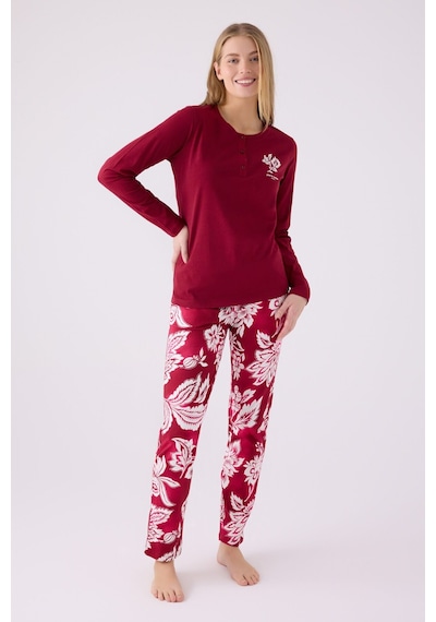 Pierre Cardin Pıerre Cardın Kadın Uzun Kol Pijama Takım Pc8866 Vişne Bordo