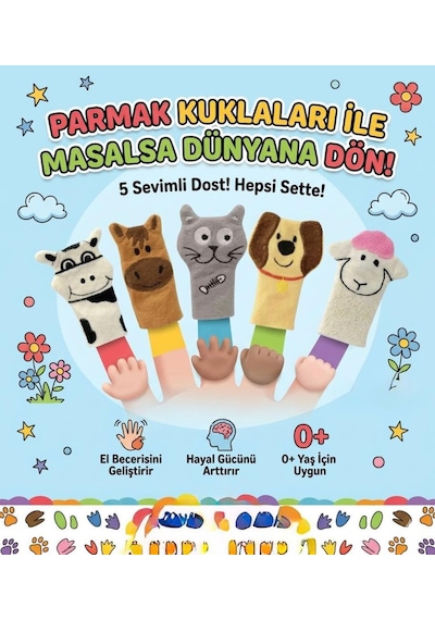 Babycim 5'li Çiftlik Hayvanları Parmak Kukla - Yumuşak Dokulu Eğlenceli Eğitici Öğretici Set