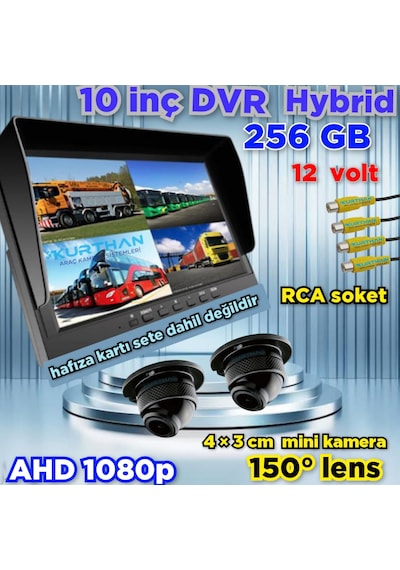 2 Adet Ahd 1080p Ultra Mini Kamera Ve 10 İnç Dvr Monitör Set 12 V