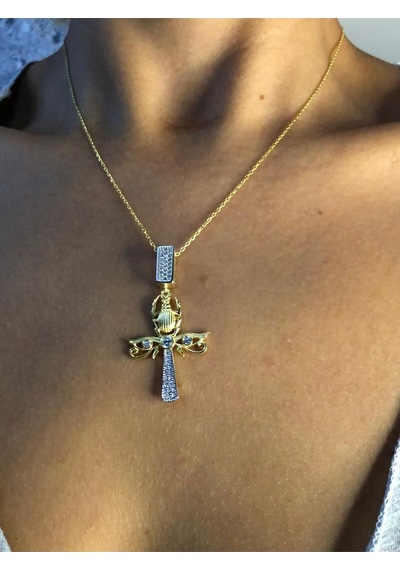 Ankh Mısır Scarab 925 Gümüş Kadın Kolye - Sevgiliye Eşe Anneye Arkadaşa Hediye Kolye