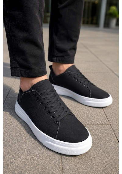 Mevese Ont Bağcıklı Keten Dokulu Hafif Taban Erkek Günlük Casual Sneaker Ayakkabı - Siyah Beyaz Mevese Ont Bağcıklı Keten Dokulu Hafif Taban Erkek Günlük Casual Sneaker Ayakkabı - Siyah Beyaz