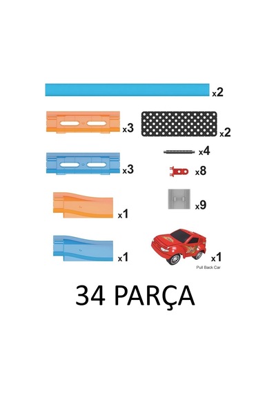 34 Parça Çek-bırak Arabalı 234cm Yarış Pisti 360 Derece Kolay Montaj Taşınabilir Oyuncak Yarış Seti 1