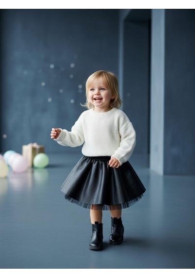 Zekids Kız Bebek Deri Kloş Etek-16546 Siyah