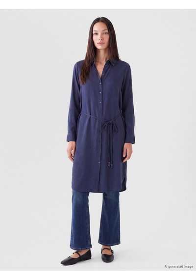 Lcw Everyday Lacivert Oversize Modal Karışımlı Kadın Gömlek Tunik