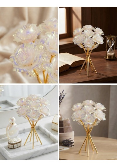 Sevgililer Günü Ve Öğretmenler Günü Hediyesi Solmayan Tekli Galaxy Rose, Gold Saplı Işıltılı Sonsuzluk Gülü 1 Adet Gül
