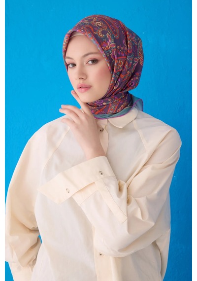 BELLİ Saf İpek Eşarp 4101d02 Sura İpek -0235 - 90 X 90 / Mor Mor