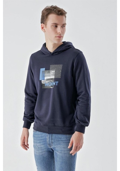 Slimfit Kapşonlu Önü Baskılı 2 İplik Erkek Sweatshirt 001