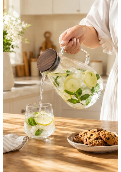 Porsima Lm-0100 Damla Sızdırmaz Metal Kapaklı Ve Kulplu Cam Başucu Sürahisi 2600ml