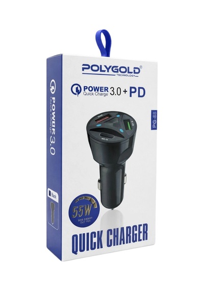 Polygold Pg-88 55w Hızlı Araç Şarj Cihazı -çift Çıkışlı Type-c Ve Usb