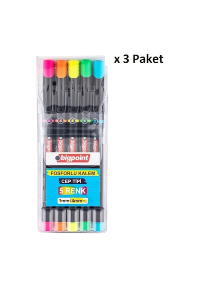 Bigpoint Fosforlu Kalem Cep Tipi 5'li Set X 3 Paket Diğer