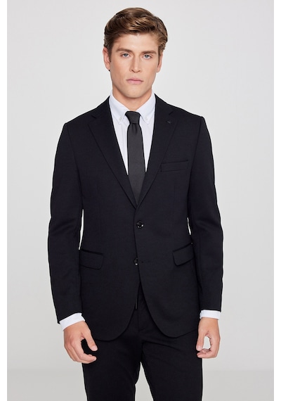 AC&Co / Altınyıldız Classics Erkek Sıyah Slim Fit Dar Kesim Mono Yaka Beli Bağlamalı Kapak Cepli Esnek Takım Elbise Siyah
