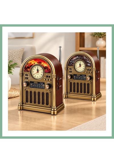 Bşkvirgo Saatli Retro Şömine Radyo Hoparlör - Bluetooth Usb Type-c Bsk2026