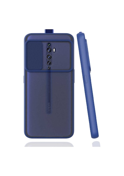 Kilifone - Oppo Uyumlu Reno 2z - Kılıf Slayt Sürgülü Arkası Buzlu Lensi Kapak - Lacivert