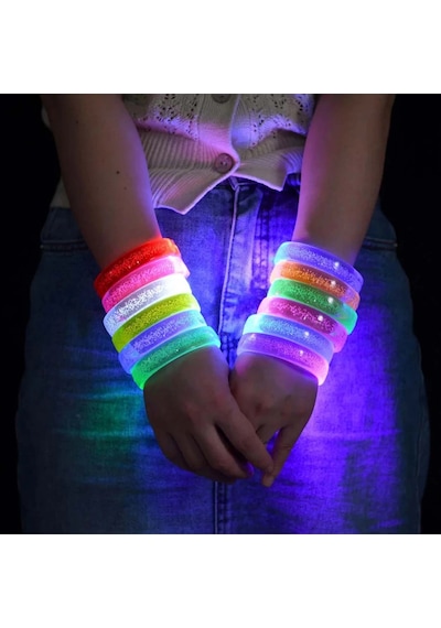 Turuncu Led Işıklı Baskı Yapılabilen Pilli Bileklik Bilezik 1,5 Cm Genişlik "