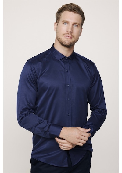 Tudors Modern Slim Fit Düz Saten Pamuklu Erkek Lacivert Gömlek-27728-lacivert Lacivert