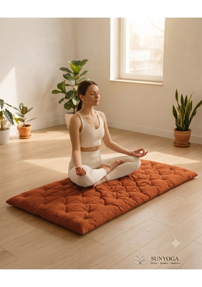 Pamuk Kapitone Meditasyon Minderi 180x60 Cm - Konforlu Yoga Matı Ve Yer Minderi Kremit