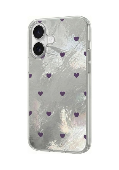 Apple İphone 17 Uyumlu Kılıf Pink Heart Silikon Kılıf Lila