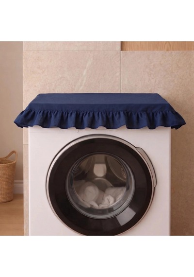 Fırfırlı Çamaşır Makinesi Örtüsü - Çeyizlik Dekoratif Banyo Makine Kılıfı- Lacivert