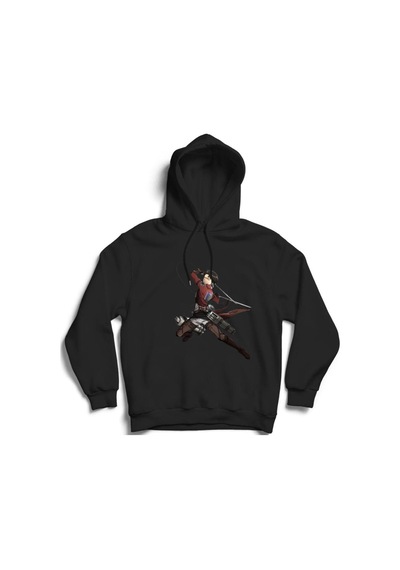 Attack On Titan Captain Levi Baskılı Kapüşonlu Sweatshirt Siyah