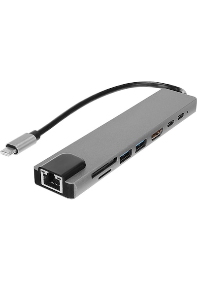 Platoon Pl-5575 4k 30hz Gri Metal 2xusb3.0, 1xusb2.0, 1000mbps Pd, Typec Data, Sd/tf Kart Okuyucu Type C Adaptör Çeviric Koyu Gri