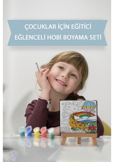 Sevimli Zürafa Ve Hava Balonu Çocuk Eğitici Tuval Boyama Hobi Seti