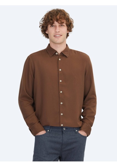 Kip Kahverengi Regular Fit Dokuma Casual Gömlek Kahverengi