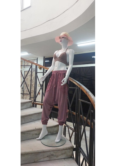 Bohem Stil Kadın Beli Bağlamalı Saçak Detaylı Bohem Şalvar-9241 Gül Kurusu Gülkurusu