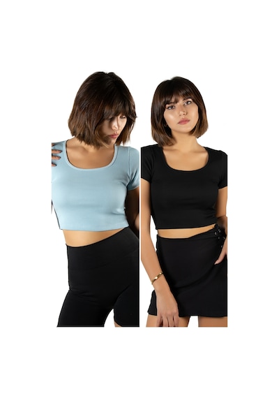 Terapi Men 2'li Paket Açık Mavi Siyah Havuz Yaka Fitted/vücuda Oturan Kısa Kol Crop Tişört Açık Mavi Siyah Terapi Men 2'li Paket Açık Mavi Siyah Havuz Yaka Fitted/vücuda Oturan Kısa Kol Crop Tişört Açık Mavi Siyah
